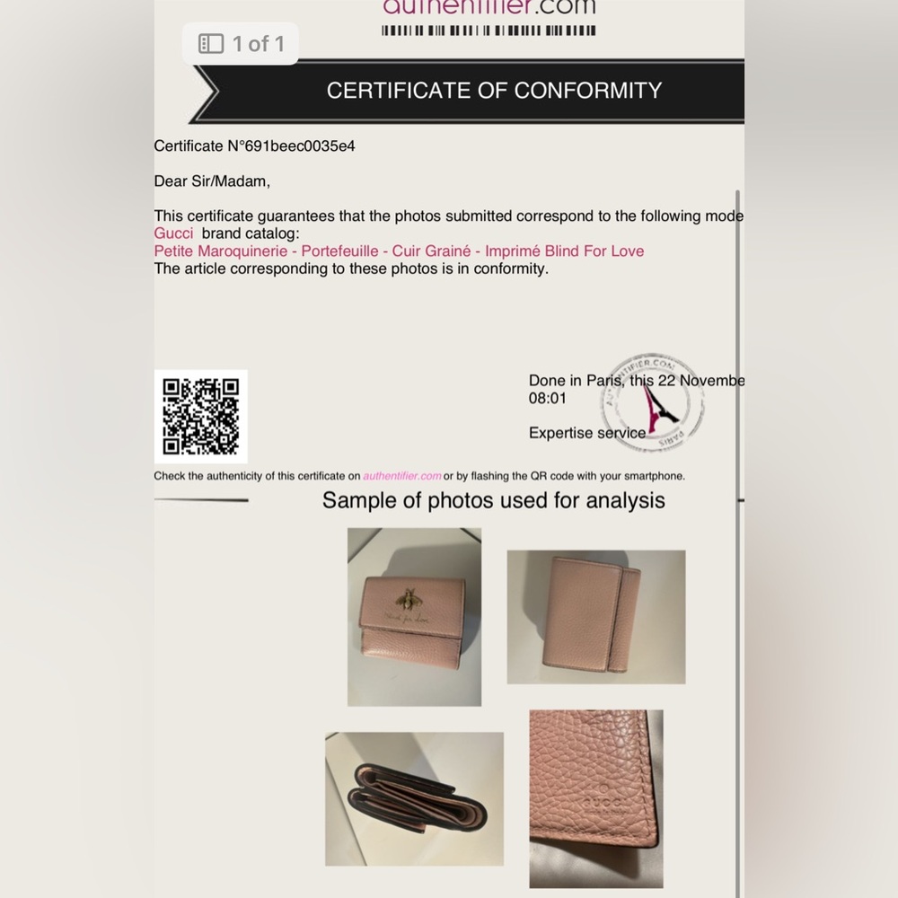 Gucci Blush Pink Leather Wallet with Gold Bee and Blind for Love - Picture 6 of 8